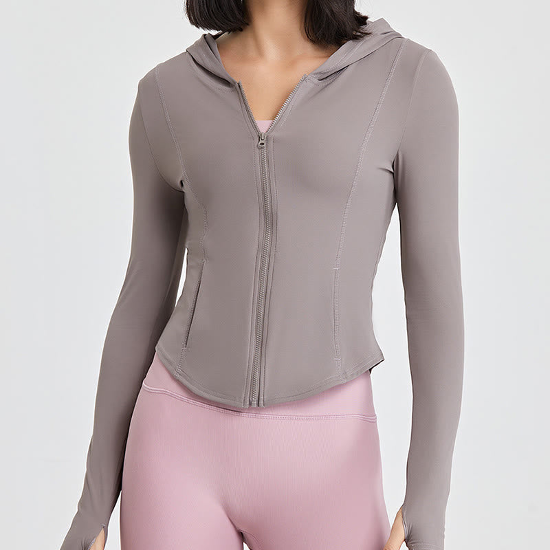 Olivenorma Maglie da allenamento a maniche lunghe, top da yoga con cerniera, felpe con cappuccio e giacca - RosaGrigio - XL - image 17