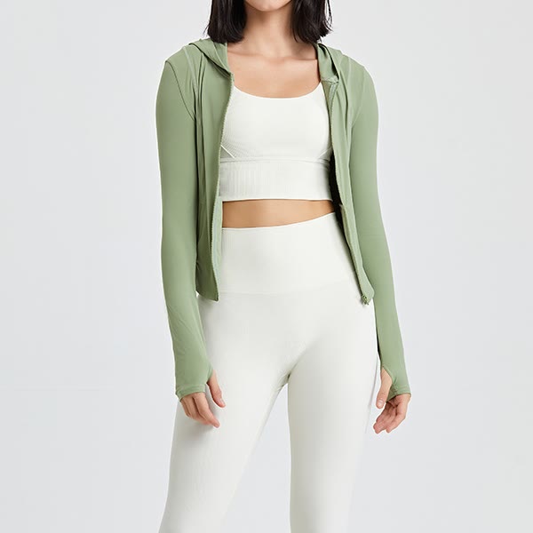 Olivenorma Maglie da allenamento a maniche lunghe, top da yoga con cerniera, felpe con cappuccio e giacca - image 2
