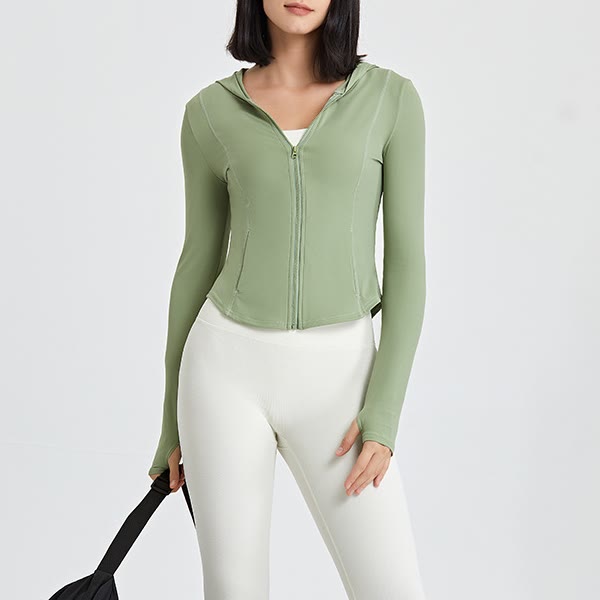 Olivenorma Maglie da allenamento a maniche lunghe, top da yoga con cerniera, felpe con cappuccio e giacca - image 1