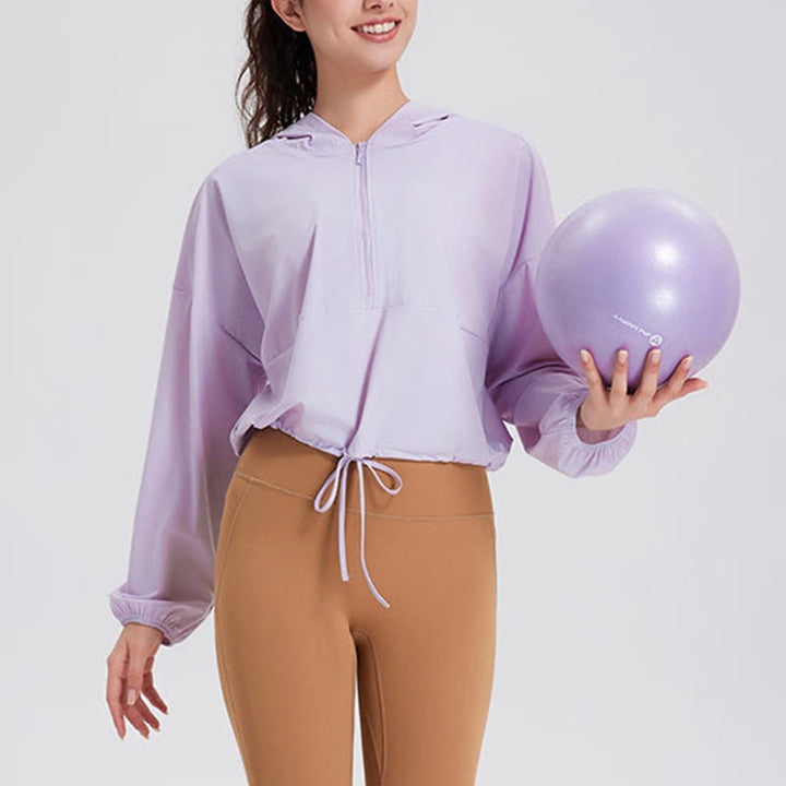 Olivenorma - Felpa con cappuccio sportiva con cerniera e protezione solare da donna, ideale per yoga e allenamento - image 17