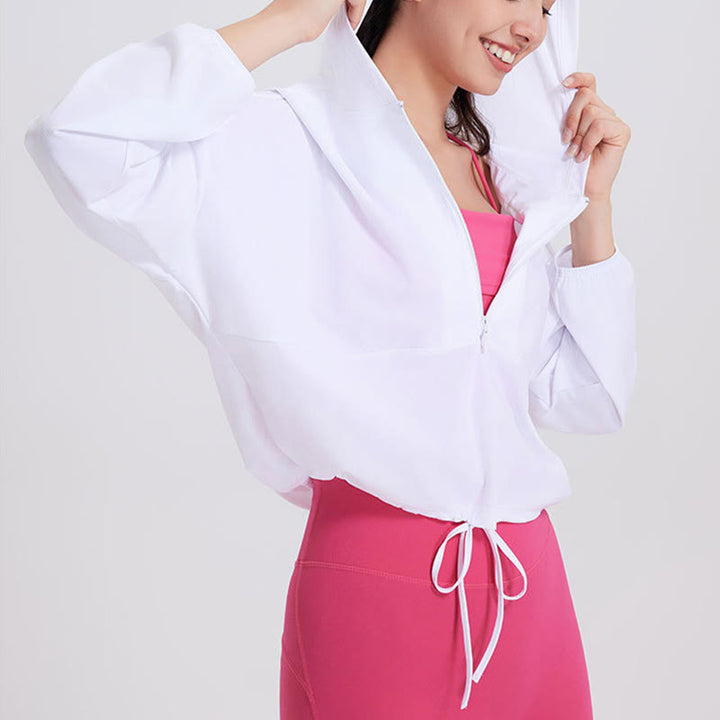 Olivenorma - Felpa con cappuccio sportiva con cerniera e protezione solare da donna, ideale per yoga e allenamento - image 6