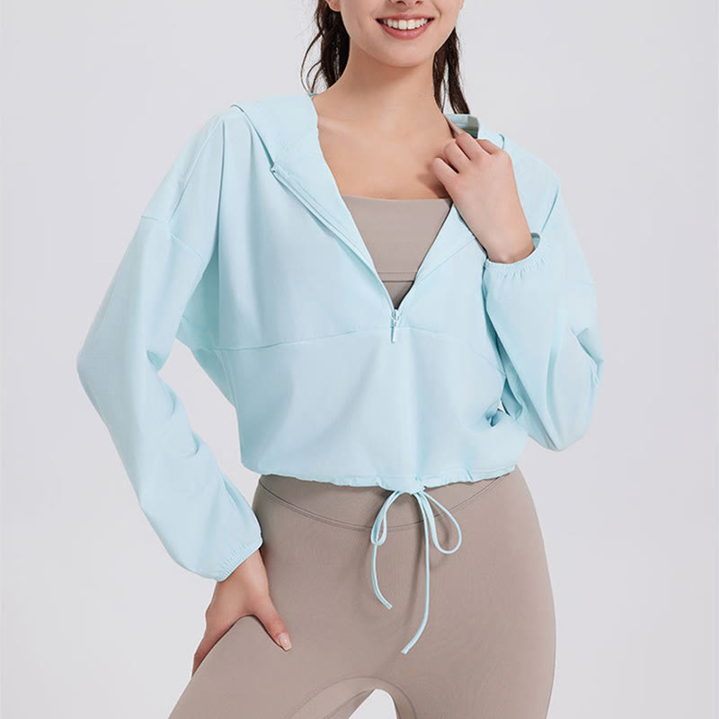 Olivenorma - Felpa con cappuccio sportiva con cerniera e protezione solare da donna, ideale per yoga e allenamento - image 8