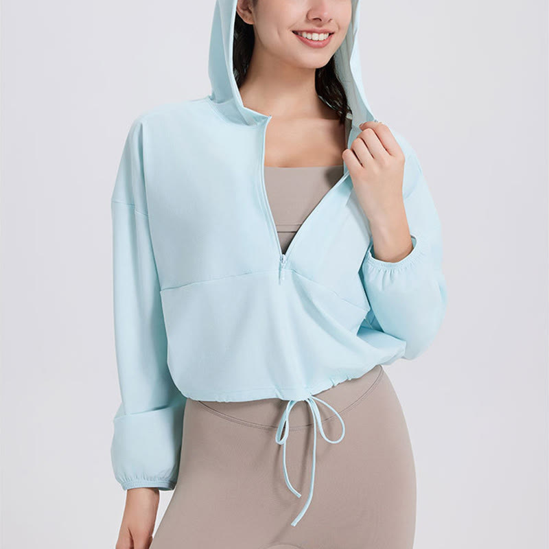 Olivenorma - Felpa con cappuccio sportiva con cerniera e protezione solare da donna, ideale per yoga e allenamento - image 9