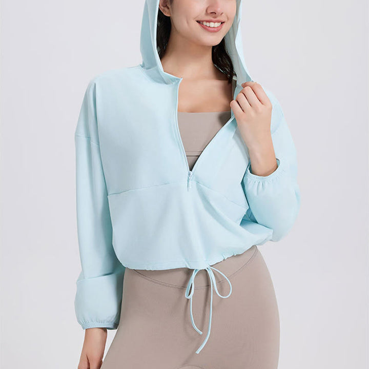 Olivenorma - Felpa con cappuccio sportiva con cerniera e protezione solare da donna, ideale per yoga e allenamento - image 9