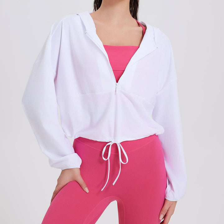 Olivenorma - Felpa con cappuccio sportiva con cerniera e protezione solare da donna, ideale per yoga e allenamento - Bianco - XL - image 3