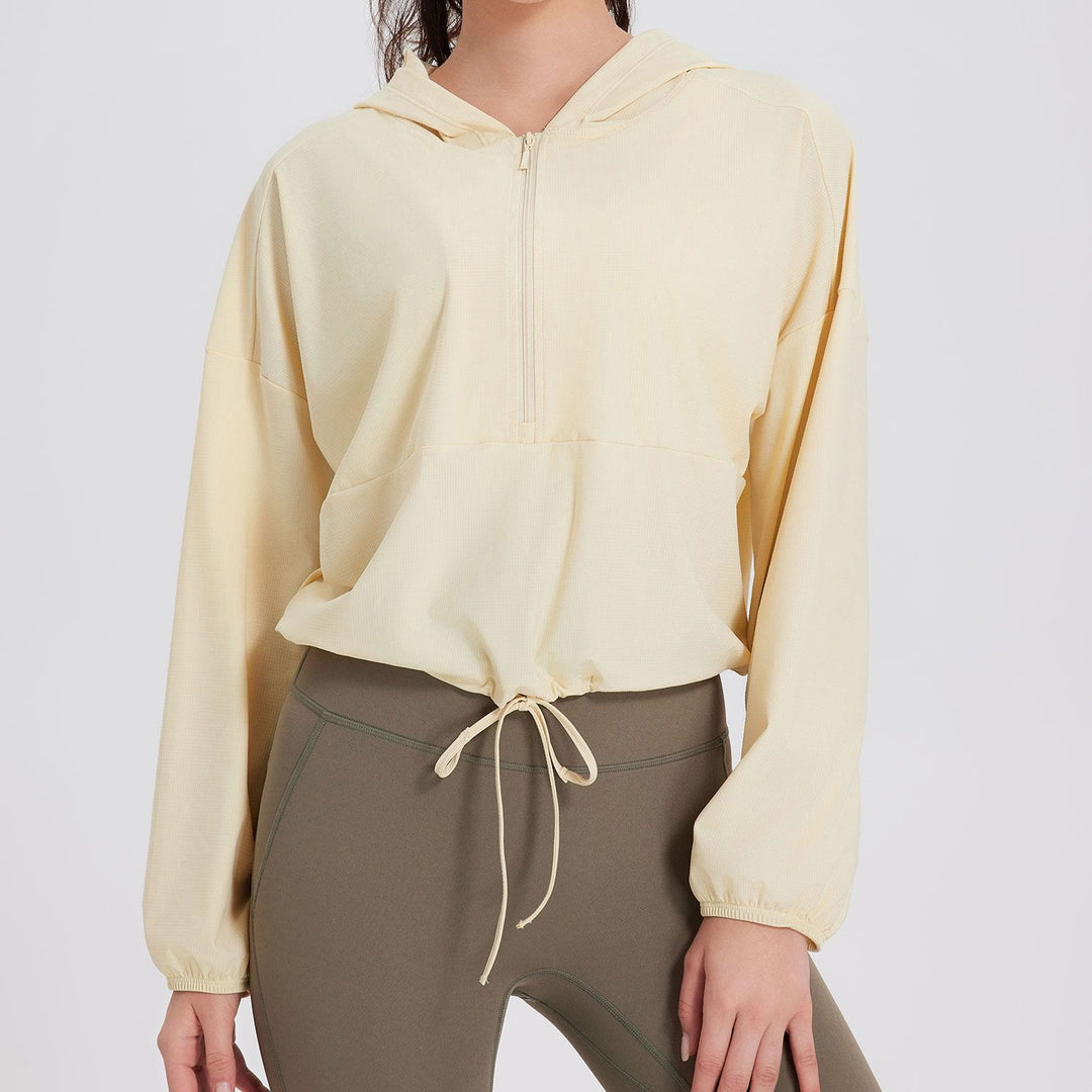 Olivenorma - Felpa con cappuccio sportiva con cerniera e protezione solare da donna, ideale per yoga e allenamento - Giallo - XL - image 0