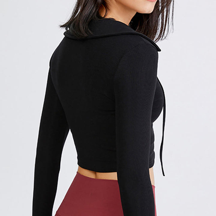 Olivenorma Giacca da yoga leggera con cerniera e cappuccio sportivo corto da donna - image 8