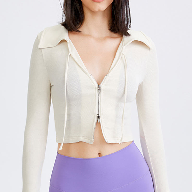 Olivenorma Giacca da yoga leggera con cerniera e cappuccio sportivo corto da donna - Bianco - L - image 9