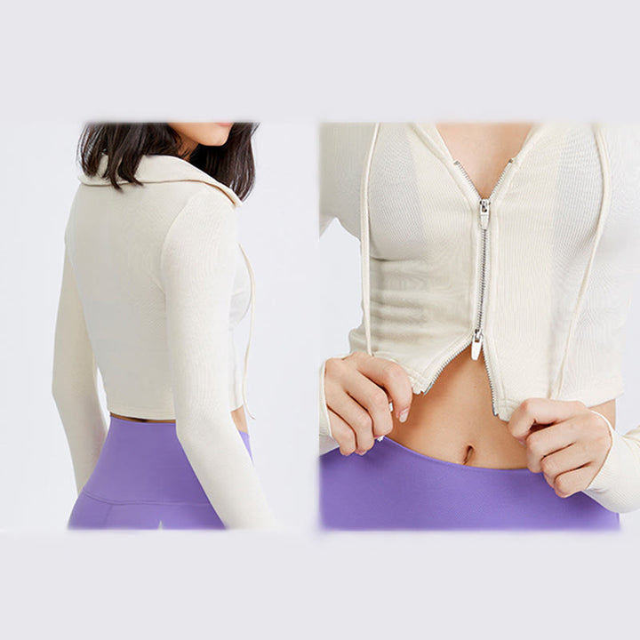 Olivenorma Giacca da yoga leggera con cerniera e cappuccio sportivo corto da donna - image 10