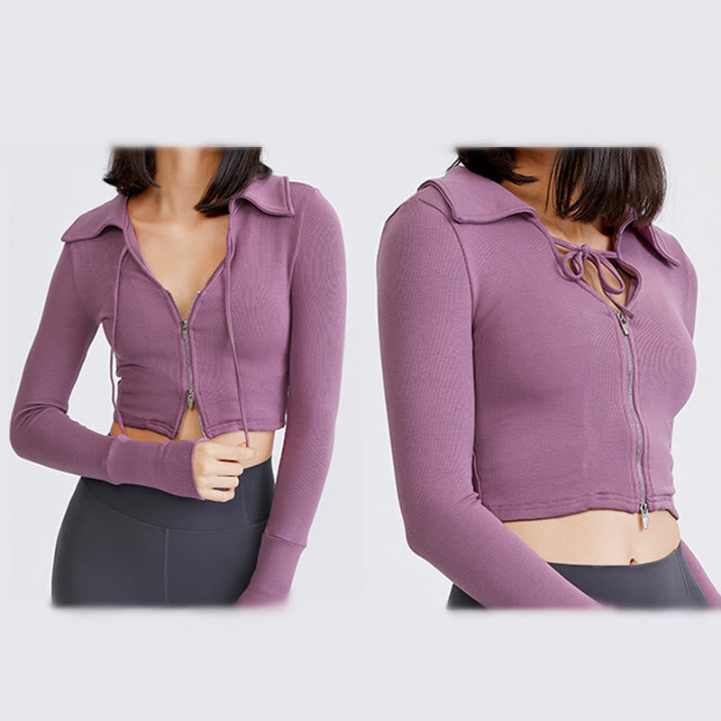 Olivenorma Giacca da yoga leggera con cerniera e cappuccio sportivo corto da donna - image 2