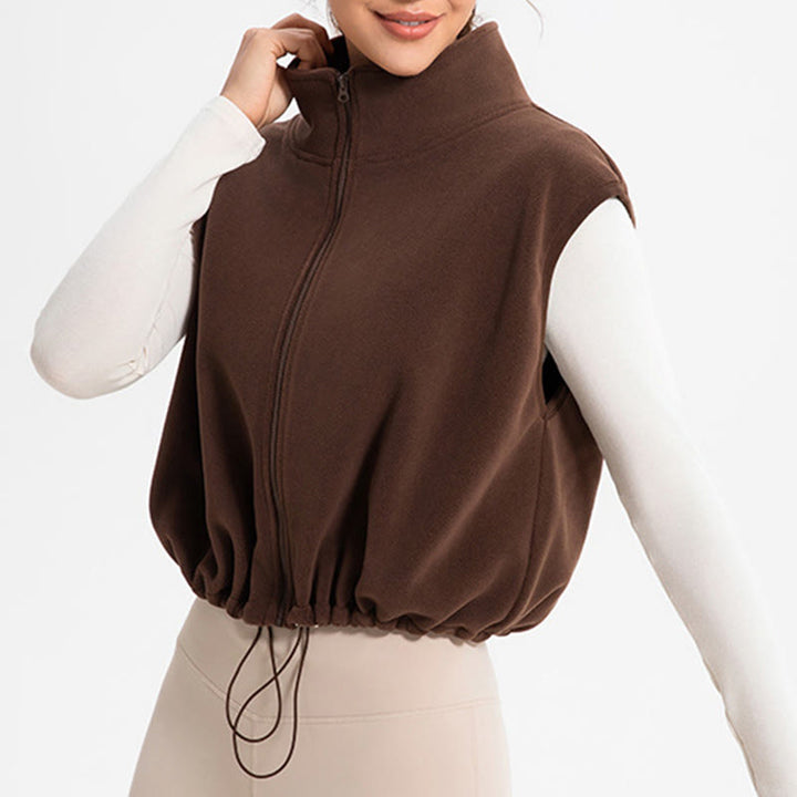 Olivenorma Giacca sportiva con cappuccio e zip intera senza maniche per allenamento e yoga - Caffè - L - image 11