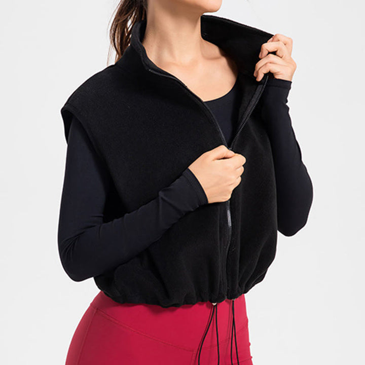 Olivenorma Giacca sportiva con cappuccio e zip intera senza maniche per allenamento e yoga - Nero - S - image 15