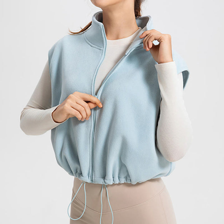 Olivenorma Giacca sportiva con cappuccio e zip intera senza maniche per allenamento e yoga - Azzurro chiaro - L - image 0