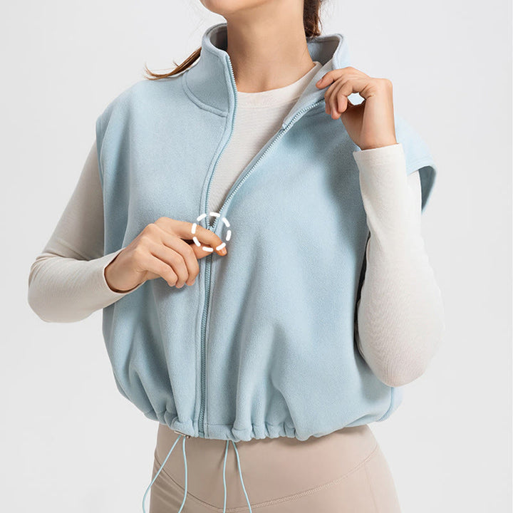 Olivenorma Giacca sportiva con cappuccio e zip intera senza maniche per allenamento e yoga - image 3