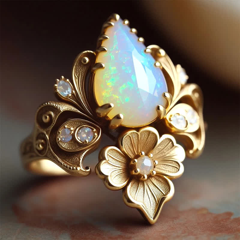 Anello con fiore di opale di fuoco "Lacrime del sole" Olivenorma - Stati Uniti 10 - image 0