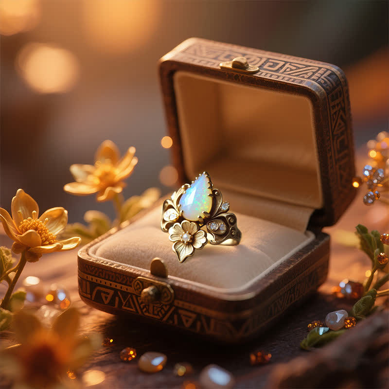 Anello con fiore di opale di fuoco "Lacrime del sole" Olivenorma - image 2