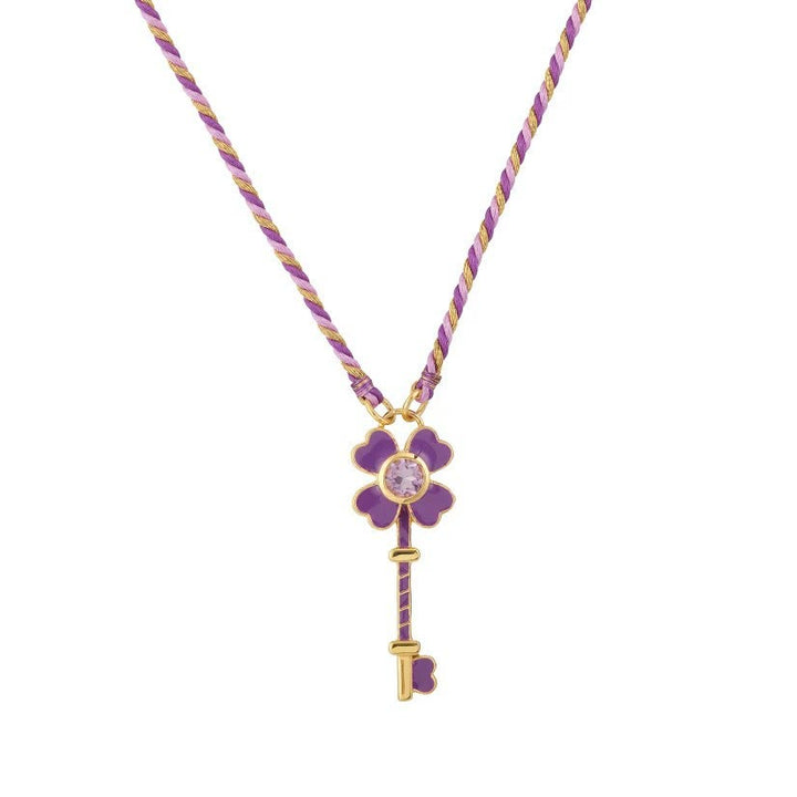 Olivenorma Collana con ciondolo tribale con mano di Hamsa e occhio malvagio, con corda intrecciata e tarocchi - Purple Cloved-Key - image 10
