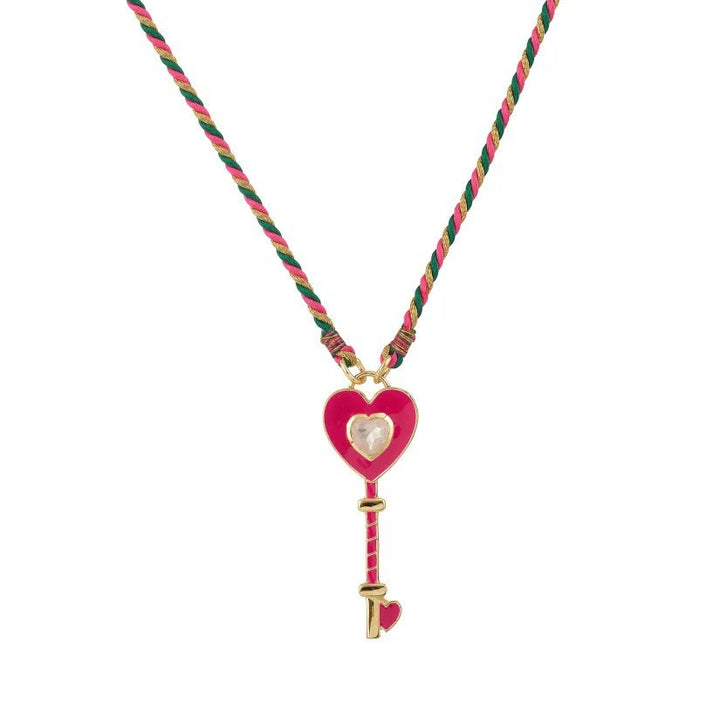 Olivenorma Collana con ciondolo tribale con mano di Hamsa e occhio malvagio, con corda intrecciata e tarocchi - HotPink Hearted-Key - image 9