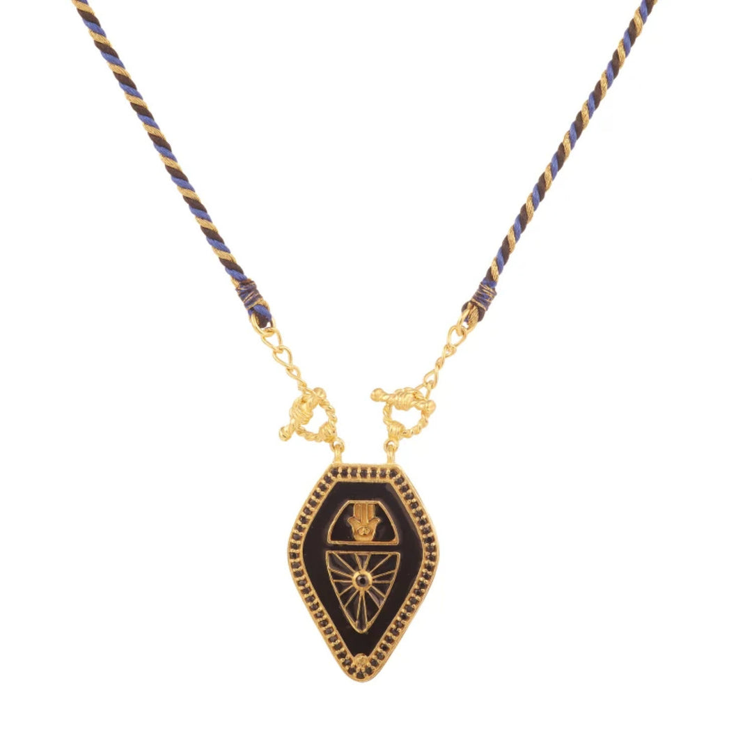 Olivenorma Collana con ciondolo tribale con mano di Hamsa e occhio malvagio, con corda intrecciata e tarocchi - Nero - image 1