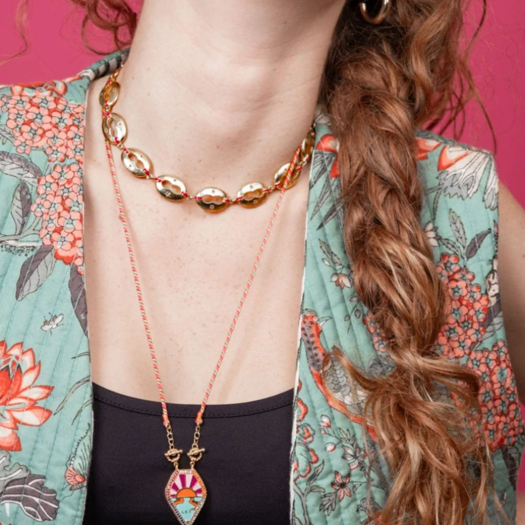 Olivenorma Collana con ciondolo tribale con mano di Hamsa e occhio malvagio, con corda intrecciata e tarocchi - Colorato - image 3