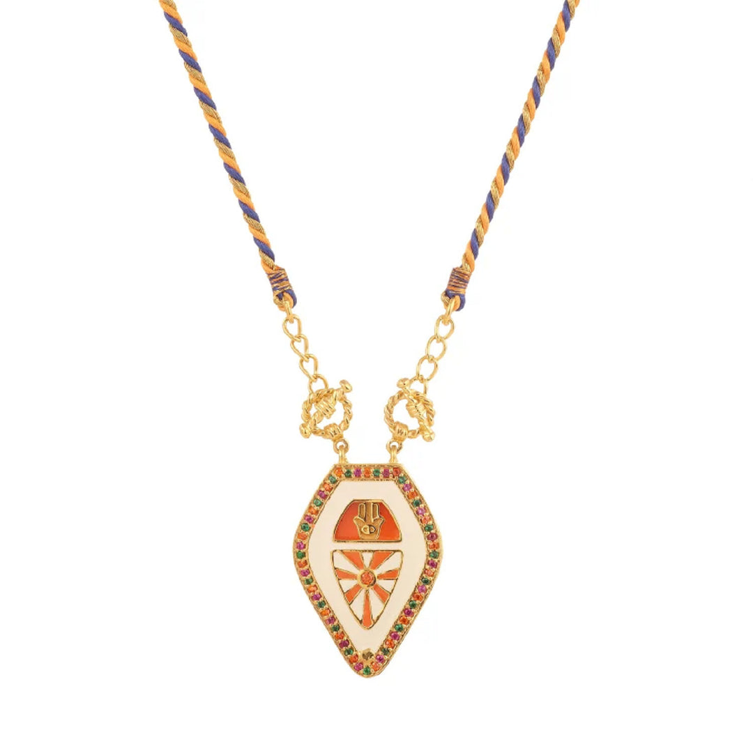 Olivenorma Collana con ciondolo tribale con mano di Hamsa e occhio malvagio, con corda intrecciata e tarocchi - Bianco - image 6
