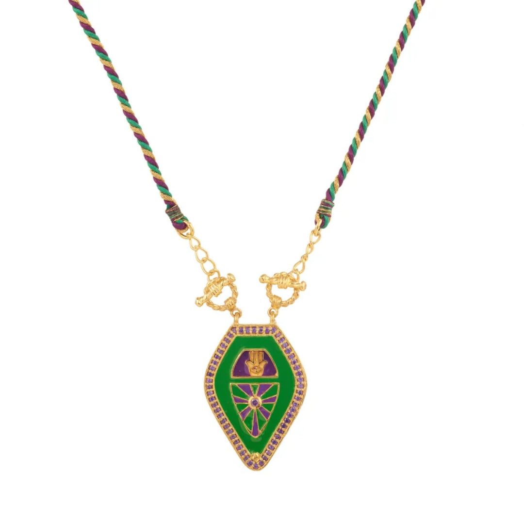 Olivenorma Collana con ciondolo tribale con mano di Hamsa e occhio malvagio, con corda intrecciata e tarocchi - Verde - image 4