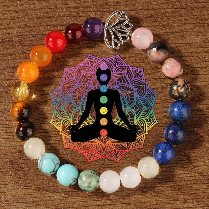 Bracciale con pietre preziose curative per la meditazione del loto Olivenorma 7 Chakra - Bracciale Chakra del Loto - image 0