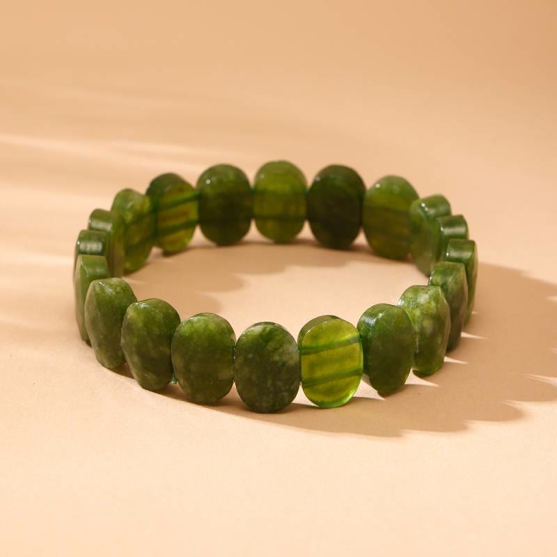 Bracciale elastico con perline ovali sfaccettate da 14 mm in pietra preziosa naturale Olivenorma - Giada verde - image 4