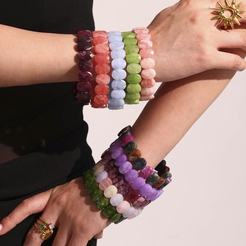 Bracciale elastico con perline ovali sfaccettate da 14 mm in pietra preziosa naturale Olivenorma - image 24