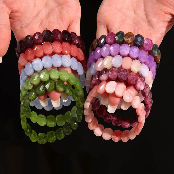 Bracciale elastico con perline ovali sfaccettate da 14 mm in pietra preziosa naturale Olivenorma - image 22