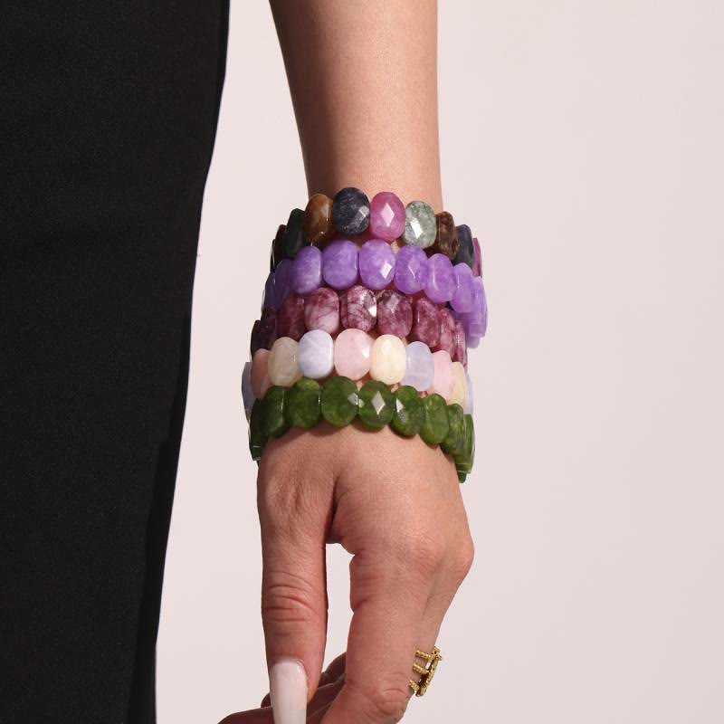 Bracciale elastico con perline ovali sfaccettate da 14 mm in pietra preziosa naturale Olivenorma - image 25