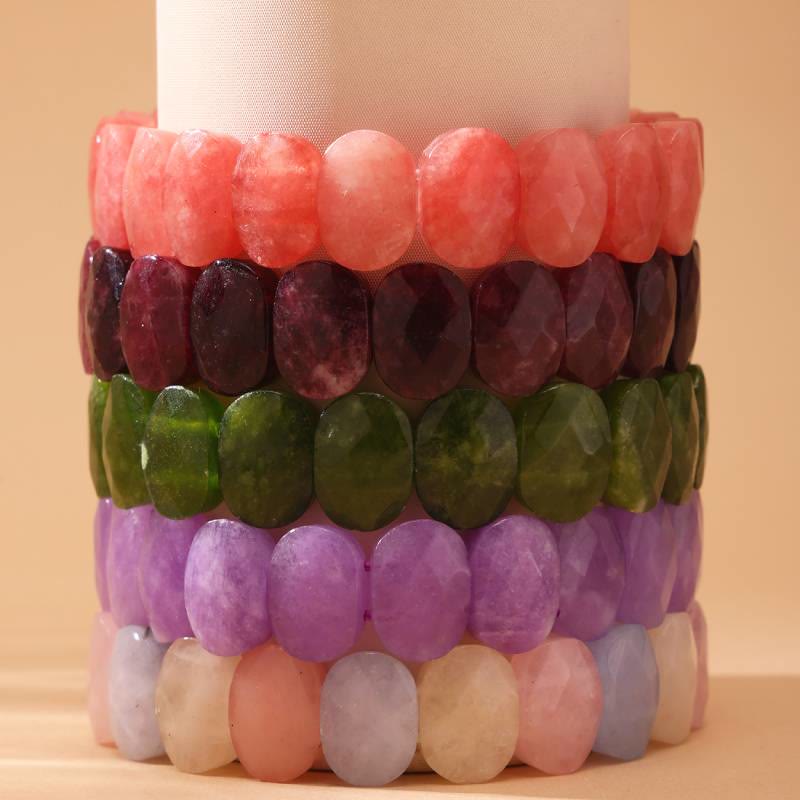 Bracciale elastico con perline ovali sfaccettate da 14 mm in pietra preziosa naturale Olivenorma - image 27