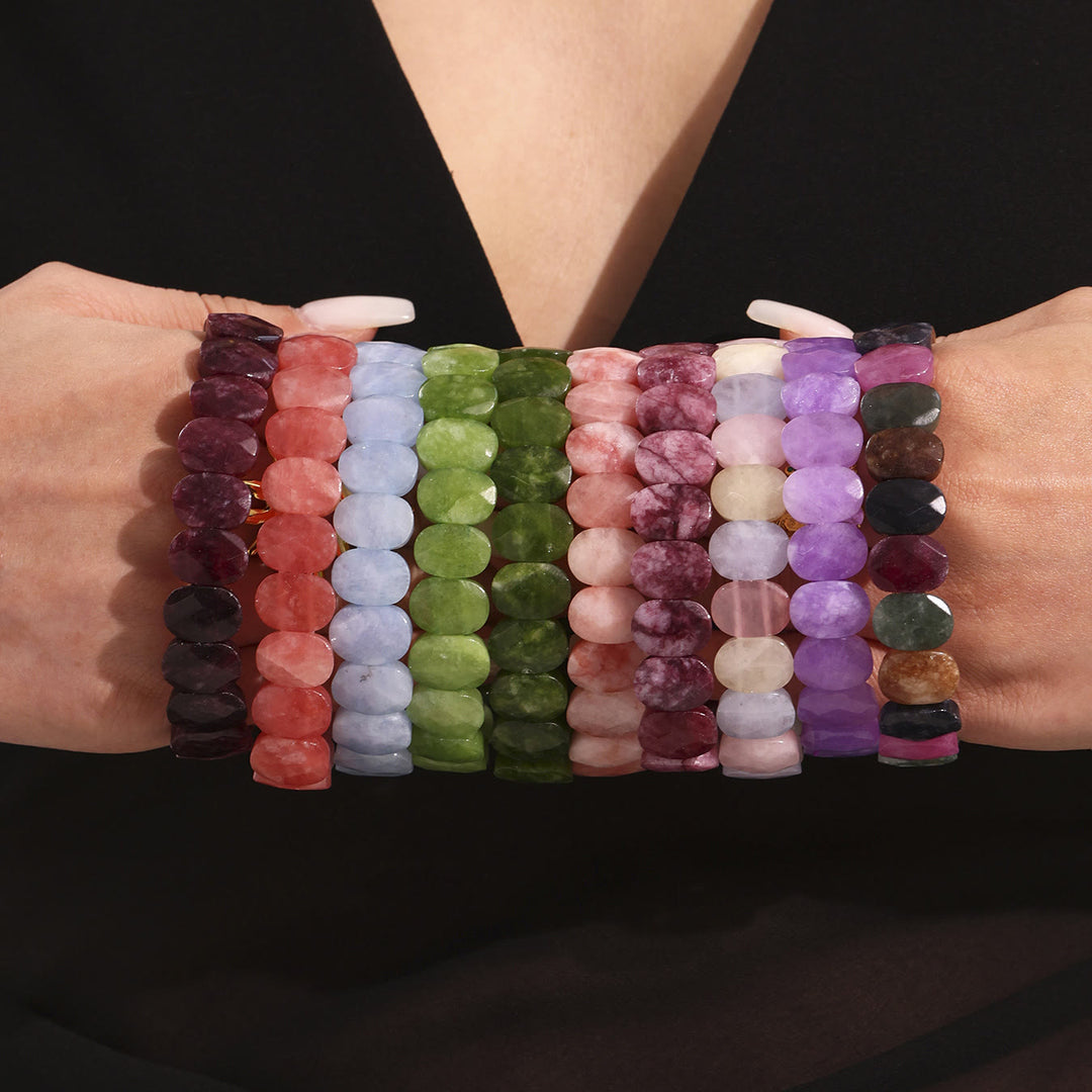 Bracciale elastico con perline ovali sfaccettate da 14 mm in pietra preziosa naturale Olivenorma - image 23