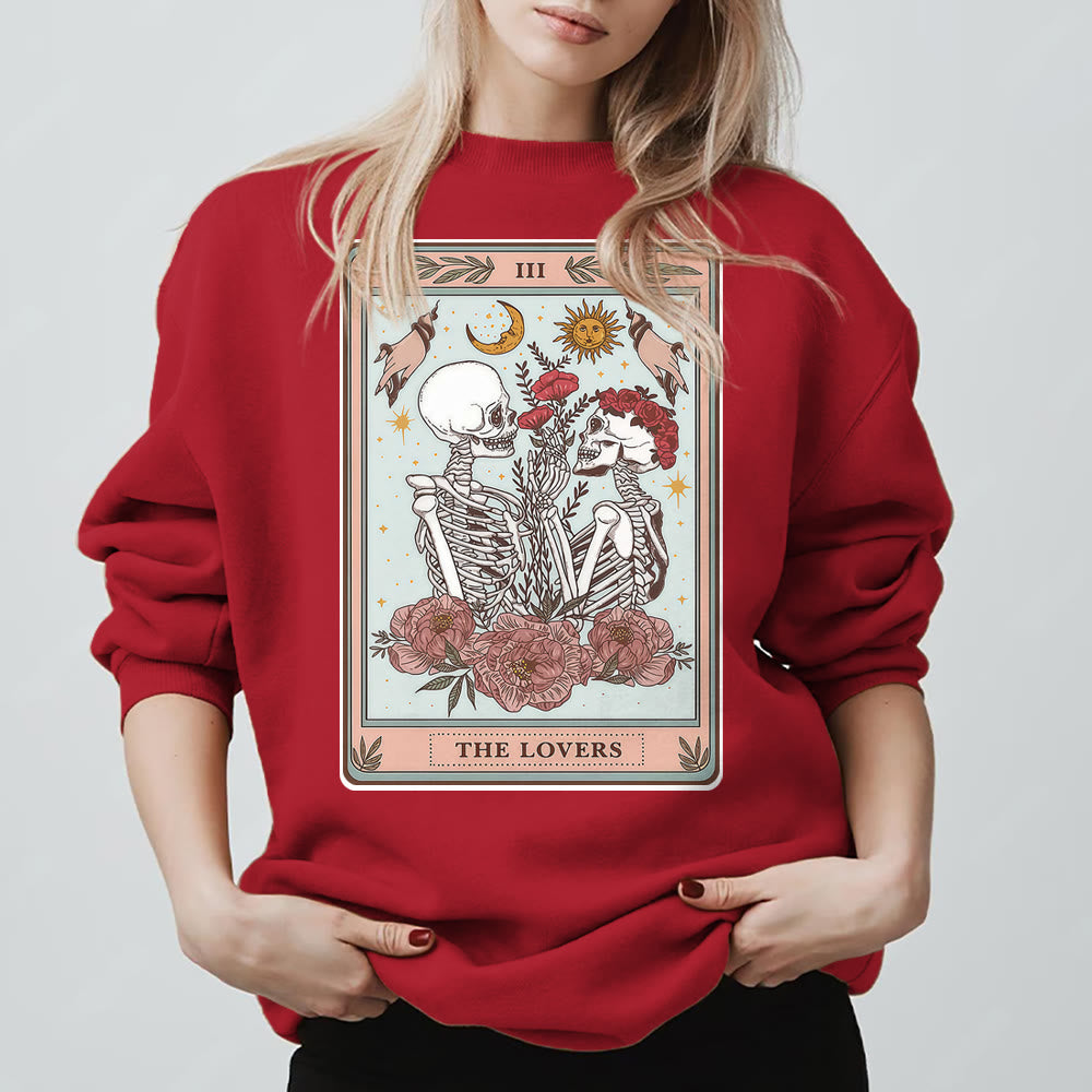 Olivenorma THE LOVER Felpa girocollo in pile con teschio e tarocchi - Rosso - 2XL - image 11
