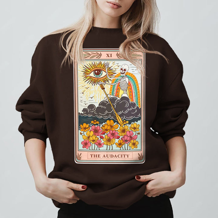 Olivenorma Felpa girocollo unisex con teschio e tarocchi THE AUDACITY - Marrone - 2XL - image 7
