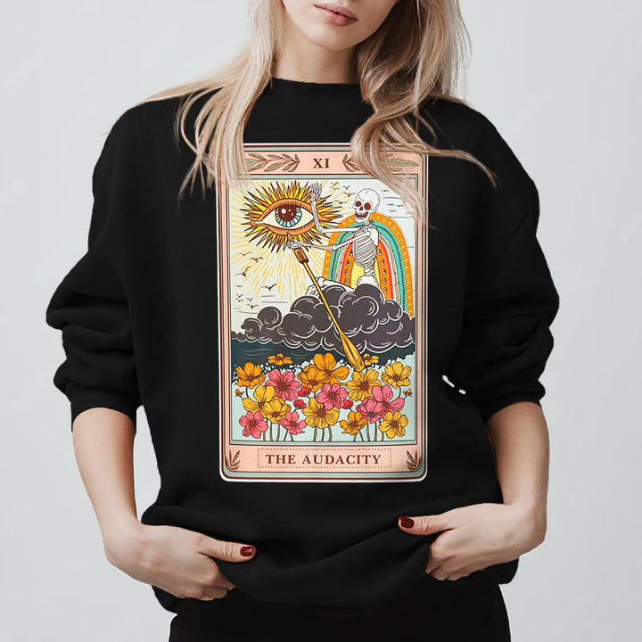 Olivenorma Felpa girocollo unisex con teschio e tarocchi THE AUDACITY - Nero - 2XL - image 3