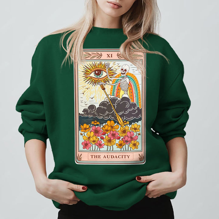 Olivenorma Felpa girocollo unisex con teschio e tarocchi THE AUDACITY - Verde - 2XL - image 13