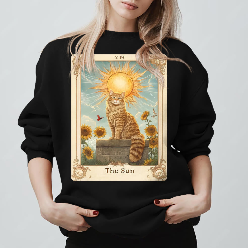 Olivenorma THE SUN Tarocchi Carta Gatto Re Girasoli Felpa in pile - Nero - 2XL - image 7