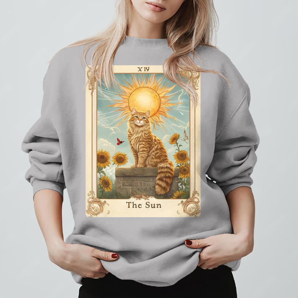 Olivenorma THE SUN Tarocchi Carta Gatto Re Girasoli Felpa in pile - Grigio - 2XL - image 3