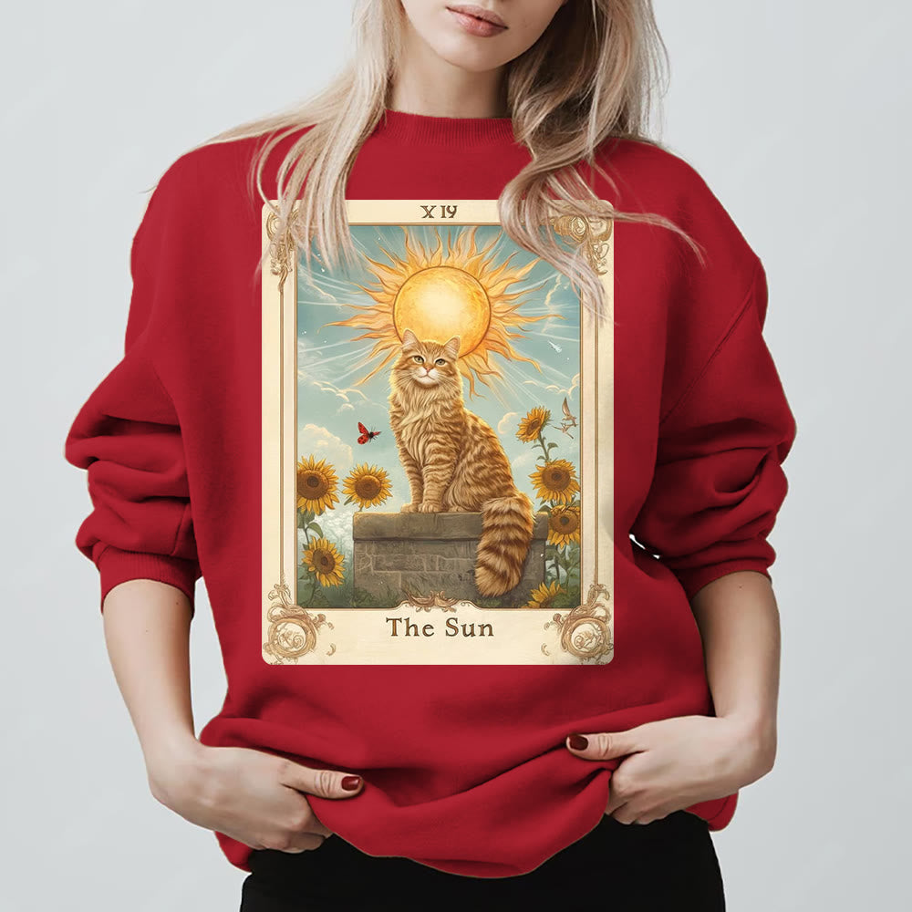 Olivenorma THE SUN Tarocchi Carta Gatto Re Girasoli Felpa in pile - Rosso - 2XL - image 11