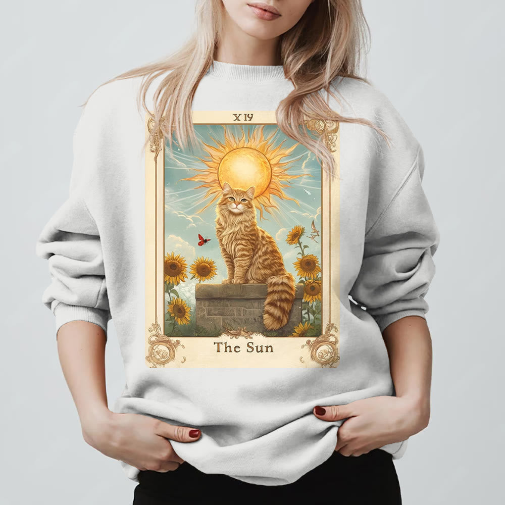 Olivenorma THE SUN Tarocchi Carta Gatto Re Girasoli Felpa in pile - Bianco - 2XL - image 5