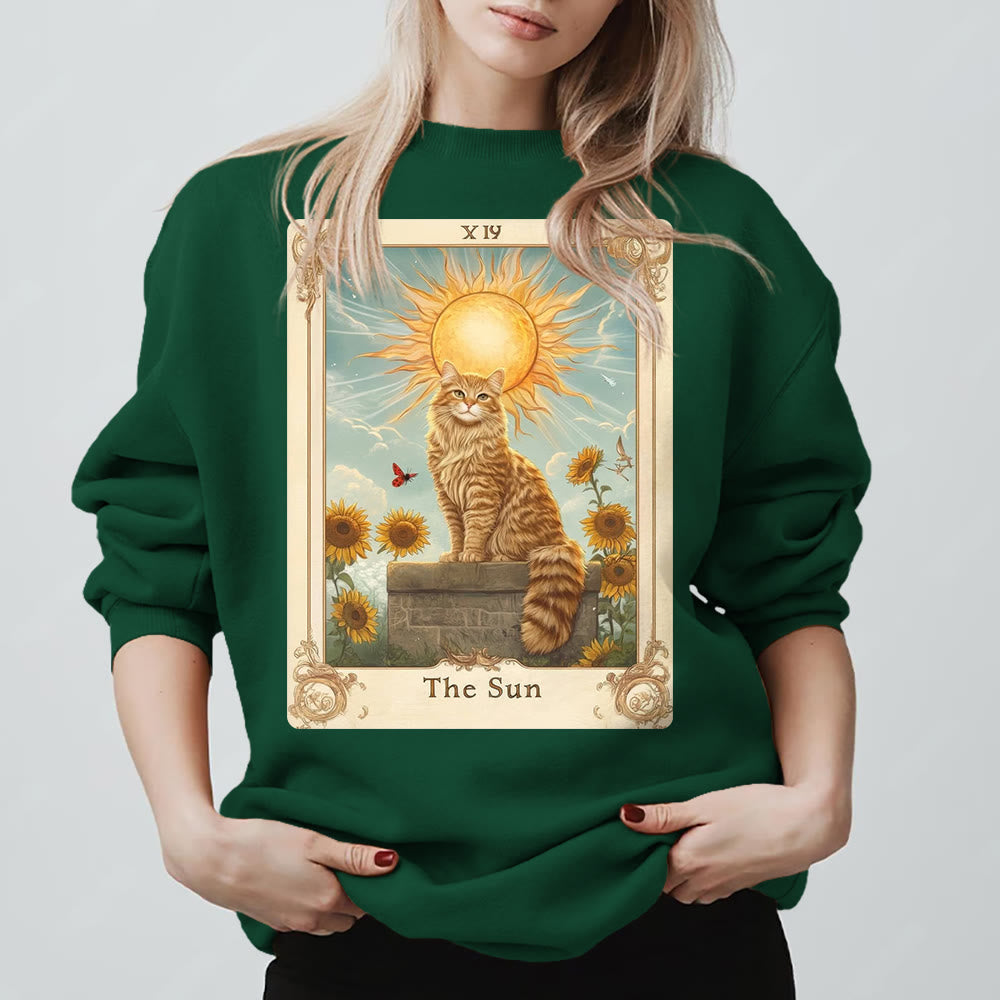 Olivenorma THE SUN Tarocchi Carta Gatto Re Girasoli Felpa in pile - Verde - 2XL - image 13