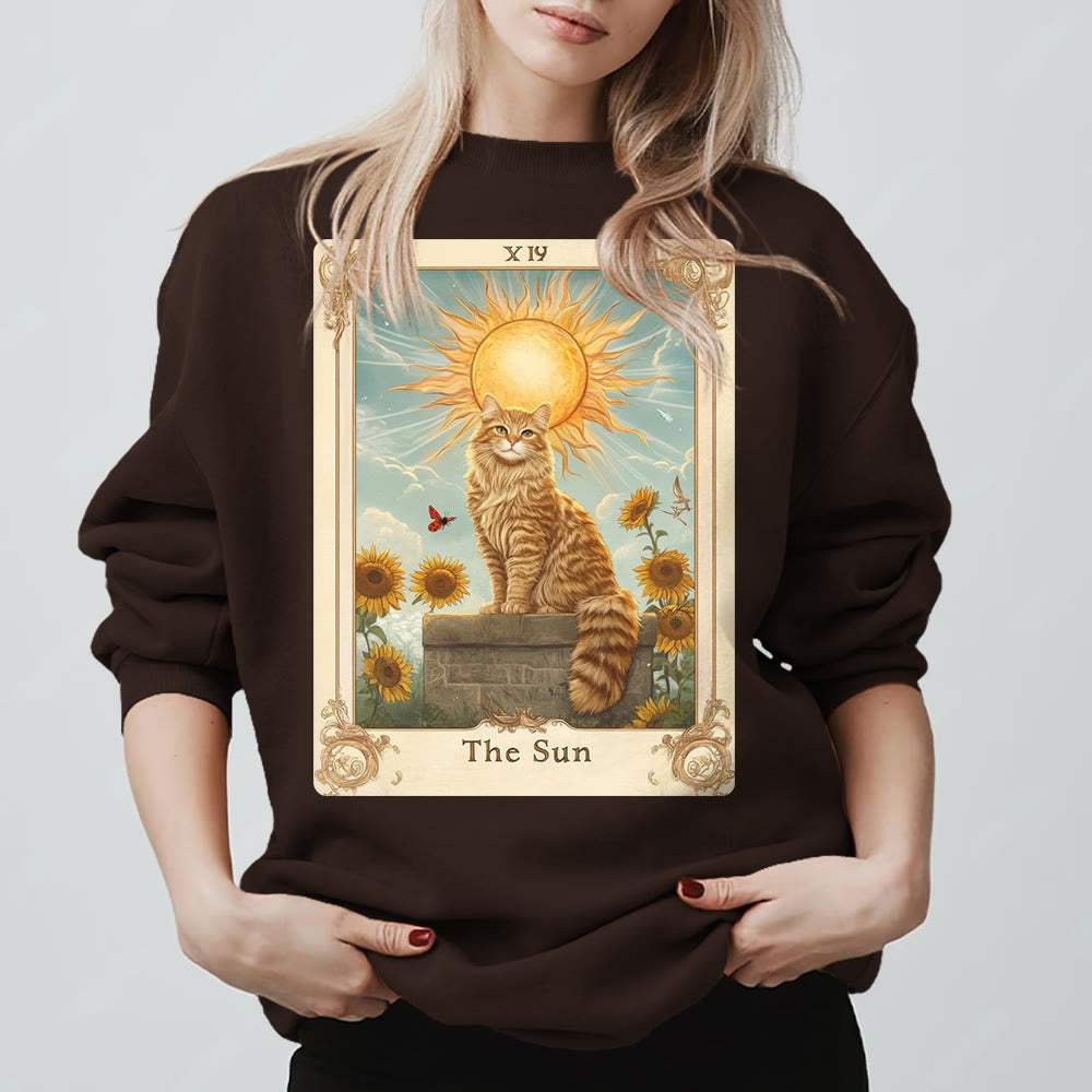 Olivenorma THE SUN Tarocchi Carta Gatto Re Girasoli Felpa in pile - Marrone - 2XL - image 0