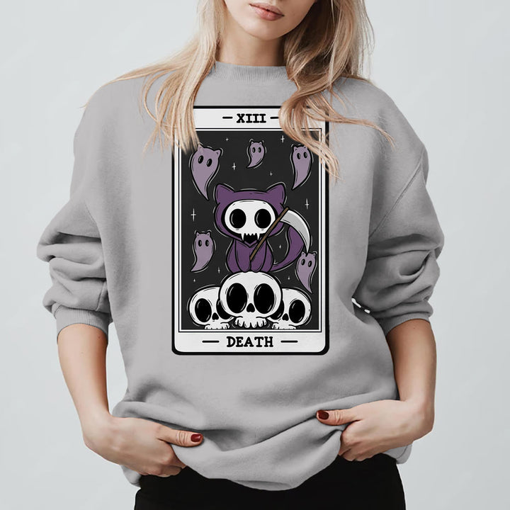 Olivenorma DEATH Scheletro Fantasmi Tarocchi Maglietta a maniche lunghe Felpa in pile - Grigio - 2XL - image 7
