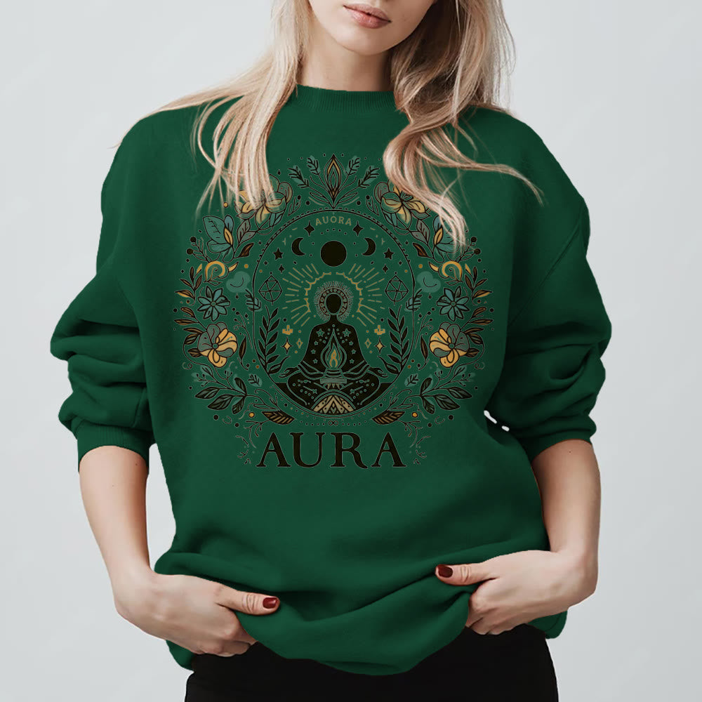 Felpa con cappuccio e scollo rotondo in pile a maniche lunghe Olivenorma AURA Meditation - Verde - 2XL - image 11