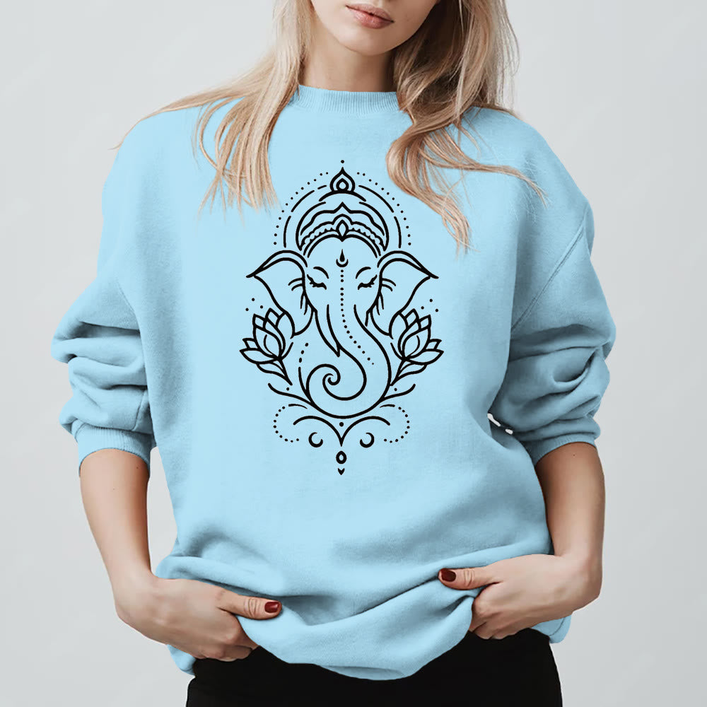 Olivenorma Maglietta in pile con elefante pacifico, Ganesha e loto, per meditazione, felpa con cappuccio spirituale - Blu - 2XL - image 0