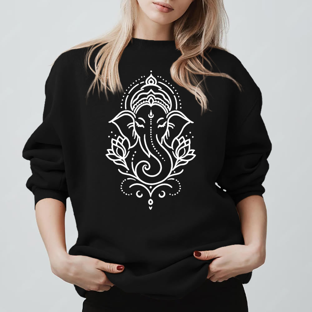Olivenorma Maglietta in pile con elefante pacifico, Ganesha e loto, per meditazione, felpa con cappuccio spirituale - Nero - 2XL - image 5