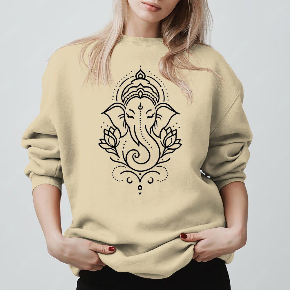 Olivenorma Maglietta in pile con elefante pacifico, Ganesha e loto, per meditazione, felpa con cappuccio spirituale - Giallo chiaro - 2XL - image 11