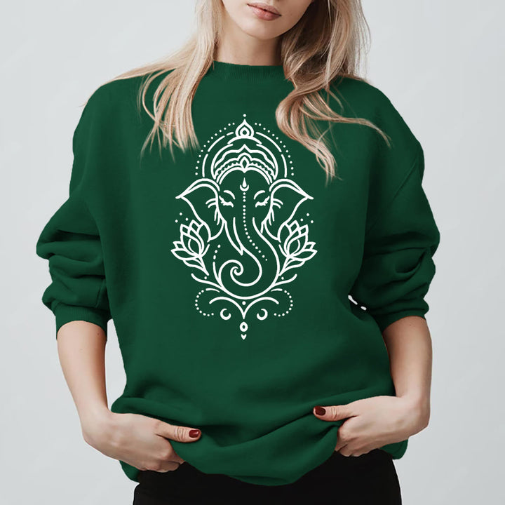 Olivenorma Maglietta in pile con elefante pacifico, Ganesha e loto, per meditazione, felpa con cappuccio spirituale - Verde - 2XL - image 15