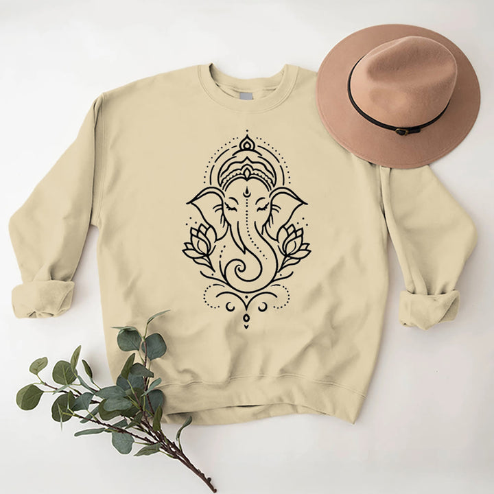 Olivenorma Maglietta in pile con elefante pacifico, Ganesha e loto, per meditazione, felpa con cappuccio spirituale - image 12